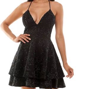 Emerald Sundae, Black Glitter Mini Dress, Juniors Size XS, (NWOT) (Flawed)